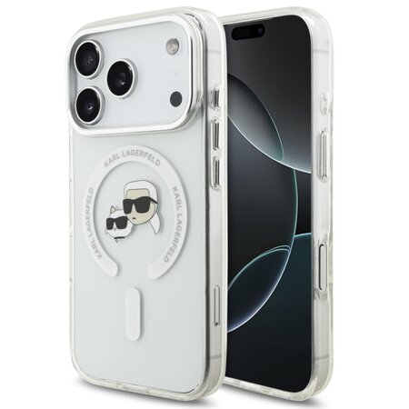 Karl Lagerfeld zadní kryt pro iPhone 17 Pro, IML K&Ch Heads Metal Frame MagSafe - průhledná Karl Lagerfeld zadní kryt pro iPhone 17 Pro, IML K&Ch Heads Metal Frame MagSafe - průhledná