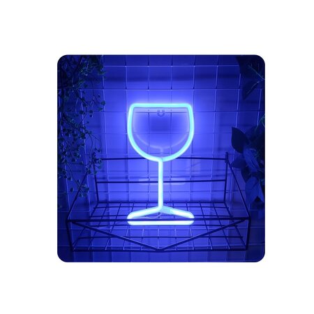 Dekorační LED světlo - modrá neonová sklenice na víno