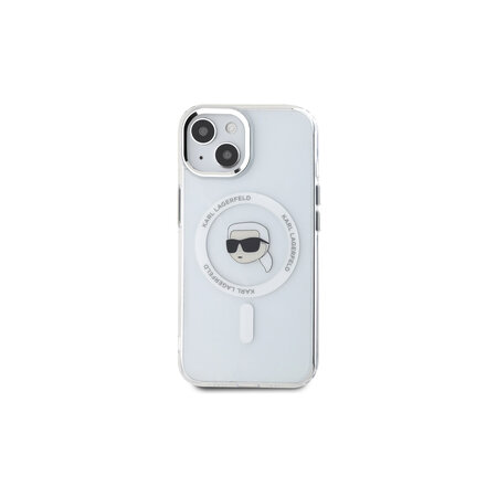 Karl Lagerfeld IML Karl Head Metal Frame MagSafe Zadní Kryt pro iPhone 15 Průhledná