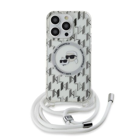 Karl Lagerfeld IML Monogram Crossbody K&CH Heads MagSafe Zadní Kryt pro iPhone 14 Pro Transparent