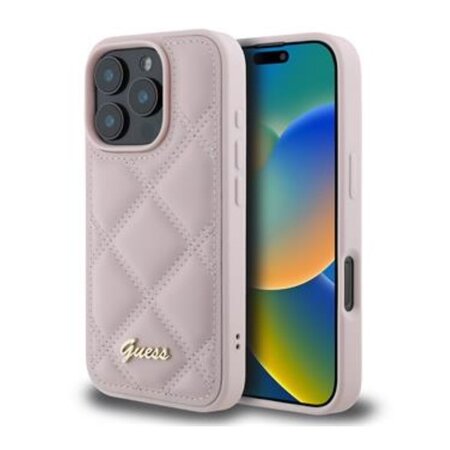 Guess PU Leather Quilted Zadní Kryt pro iPhone 16 Pro Pink