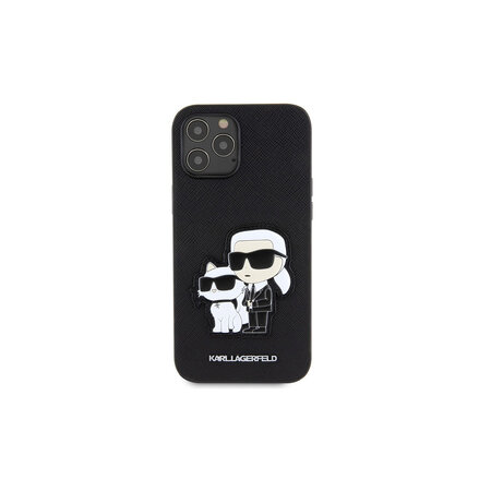 Karl Lagerfeld PU Saffiano Karl and Choupette Zadní Kryt pro iPhone 12/12 Pro Černá