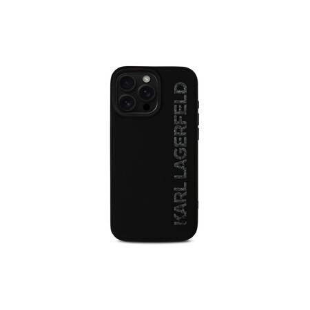 Karl Lagerfeld 3D Rubber Glitter Logo Zadní Kryt pro iPhone 16 Pro Černá