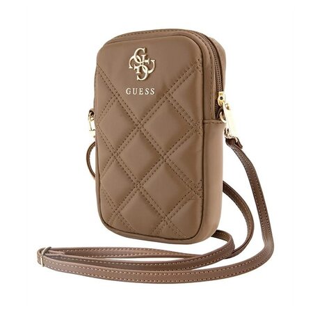 Guess Zip Quilted 4G Phone Bag Brown