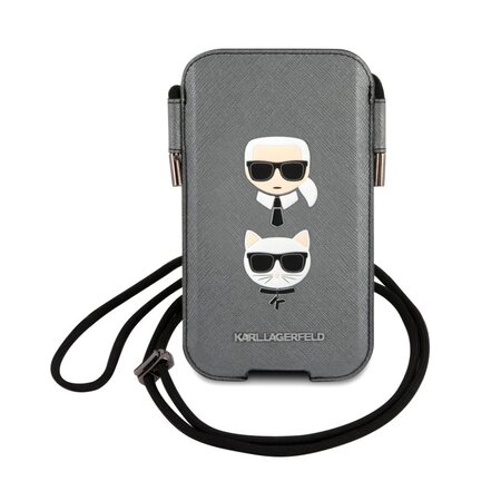Karl Lagerfeld and Choupette Head Saffiano PU Pouch S/M Grey