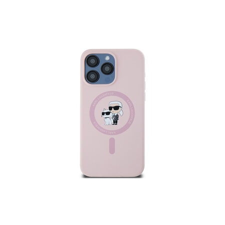 Karl Lagerfeld Liquid Silicone Karl and Choupette MagSafe Zadní Kryt pro iPhone 14 Pro Růžová