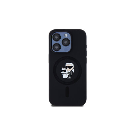 Karl Lagerfeld Liquid Silicone Karl and Choupette MagSafe Zadní Kryt pro iPhone 15 Pro Černá