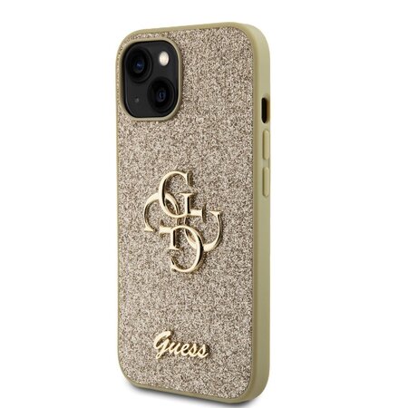 Guess PU Fixed Glitter 4G Metal Logo Zadní Kryt pro iPhone 15 Zlatý