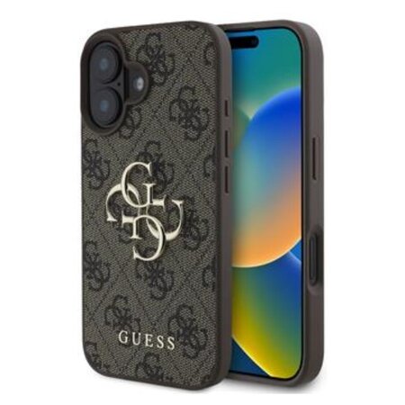 Guess PU 4G Metal Logo Zadní Kryt pro iPhone 16 Plus Brown