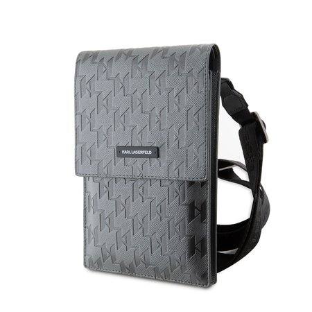 Karl Lagerfeld Saffiano Monogram Wallet Phone Bag stříbrný