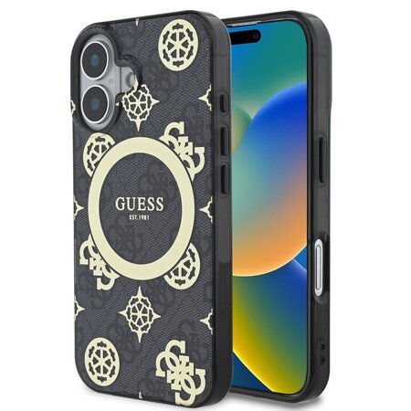 Guess IML 4G Peony MagSafe Zadní Kryt pro iPhone 16 Black