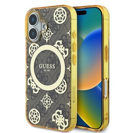 Guess IML 4G Peony MagSafe Zadní Kryt pro iPhone 16 Brown