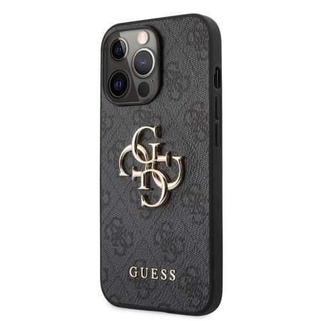 Guess PU 4G Metal Logo Zadní Kryt pro iPhone 13 Pro Max Grey