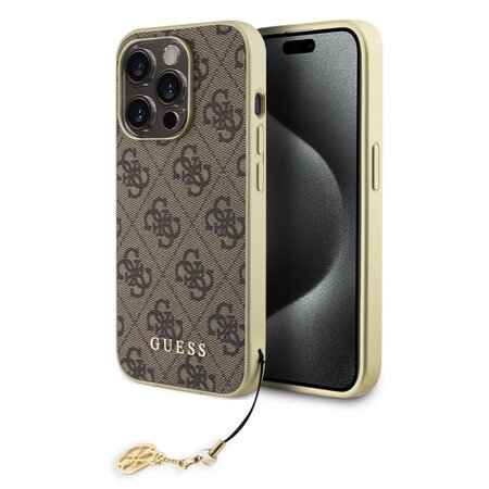 Guess 4G Charm Zadní Kryt pro iPhone 15 Pro Brown