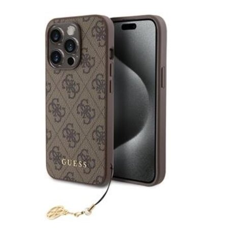 Guess 4G Charm Zadní Kryt pro iPhone 15 Pro Tone on Tone Brown