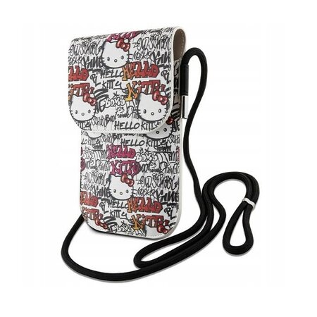Hello Kitty Leather Tags Graffiti Phone Bag Beige