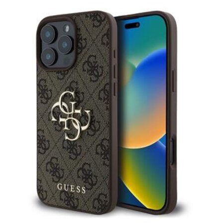 Guess PU 4G Metal Logo Zadní Kryt pro iPhone 16 Pro Brown