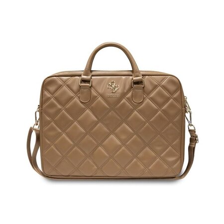 Guess PU Quilted 4G Metal Logo Computer Bag 15/16" Brown