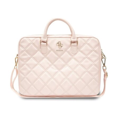 Guess PU Quilted 4G Metal Logo Computer Bag 15/16" Pink