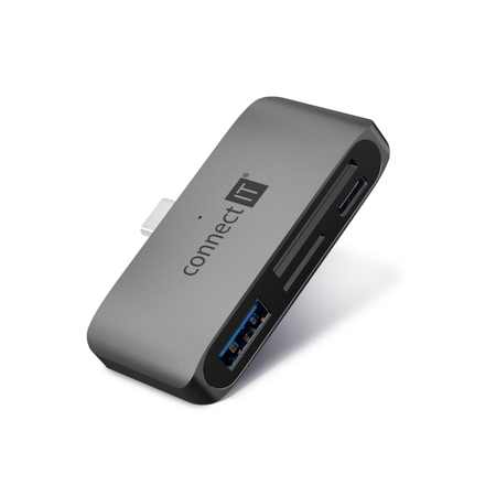 Connect IT CompactPRO USB-C Hub + Čtečka paměťových karet - šedá