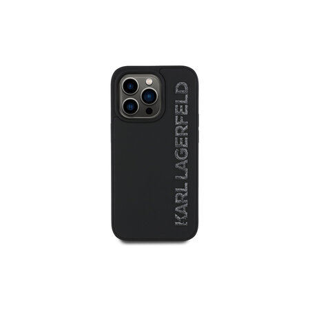 Karl Lagerfeld 3D Rubber Glitter Logo Zadní Kryt pro iPhone 14 Pro Černá