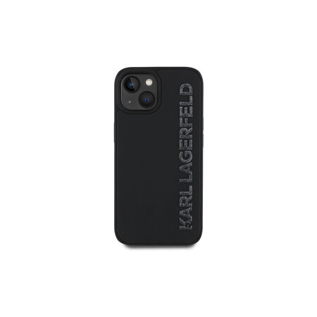 Karl Lagerfeld 3D Rubber Glitter Logo Zadní Kryt pro iPhone 15 Černá