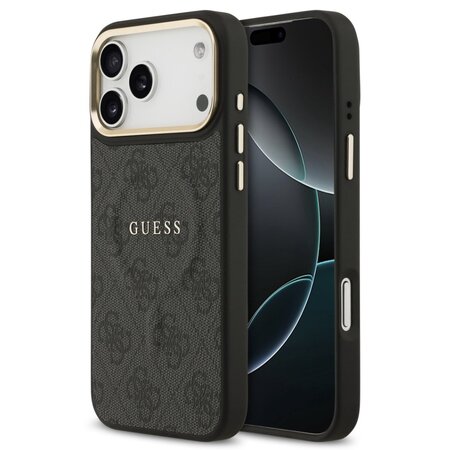 Guess zadní kryt pro iPhone 17 Pro Max, PU Kůže 4G Gold Frame MagSafe - černá Guess zadní kryt pro iPhone 17 Pro Max, PU Kůže 4G Gold Frame MagSafe - černá