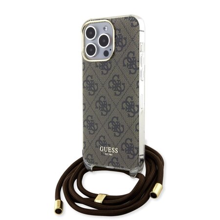 Guess IML 4G Printed Crossbody Popruh Zadní Kryt pro iPhone 15 Pro Max Brown