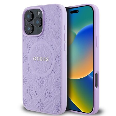 Guess Saffiano Peony Stamp MagSafe Zadní Kryt pro iPhone 16 Pro Purple