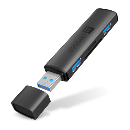 Connect IT Compact 4v1 USB-A hub + čtečka karet (2xUSB-A 3.0, 1xSD, 1xMicroSD) - černá