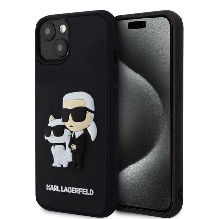 Karl Lagerfeld 3D Rubber Karl and Choupette Zadní Kryt pro iPhone 13 Black