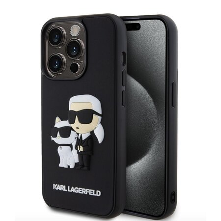 Karl Lagerfeld 3D Rubber Karl and Choupette Zadní Kryt pro iPhone 15 Pro Black