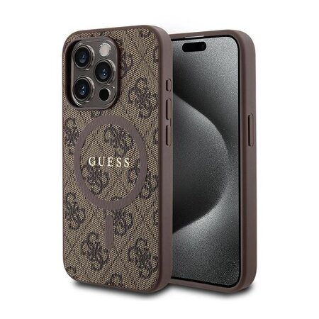 Guess PU Leather 4G Colored Ring MagSafe Zadní Kryt pro iPhone 15 Pro Max Brown