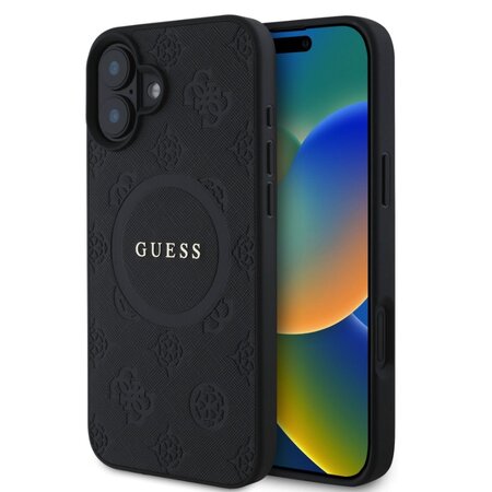 Guess Saffiano Peony Stamp MagSafe Zadní Kryt pro iPhone 16 Black