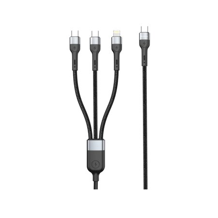 DeTech DE-51CCL datový kabel, 3v1, Type-C na 2x Type-C, Lightning, 1.0m - černá