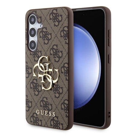 Guess PU 4G Metal Logo Zadní Kryt pro Samsung Galaxy S24 Brown