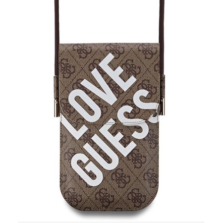 Guess PU 4G Big Love Logo Taška na Telefon Brown