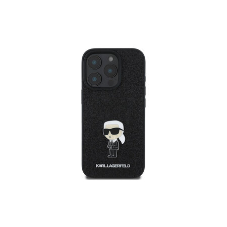 Karl Lagerfeld Fixed Glitter Metal Ikonik Zadní Kryt pro iPhone 16 Pro Černá