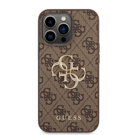 Guess PU 4G Metal Logo Zadní Kryt pro iPhone 14 Pro Brown