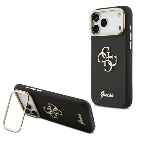 Guess zadní kryt pro iPhone 17 Pro Max, PU Grained 4G Logo Stand Camera Frame - černá Guess zadní kryt pro iPhone 17 Pro Max, PU Grained 4G Logo Stand Camera Frame - černá