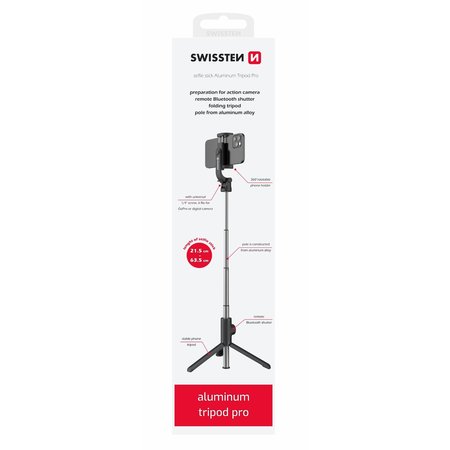 Swissten Bluetooth selfie tyč ALUMINUM TRIPOD PRO