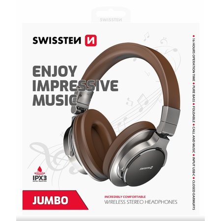 BLUETOOTH STEREO SLUCHÁTKA SWISSTEN JUMBO STŘÍBRNÁ/HNĚDÁ