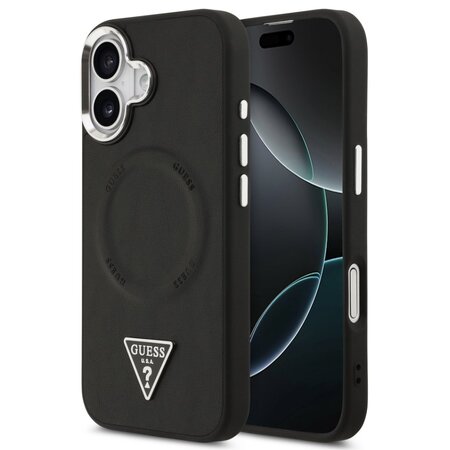 Guess zadní kryt pro iPhone 17, PU Kůže Triangle Logo MagSafe - černá