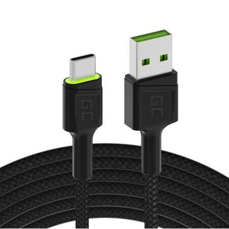 Kabel Green Cell USB-A - USB-C Green Cell USB 1.2m, černý s podsvícením