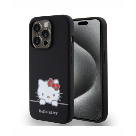 Hello Kitty Liquid Silicone Daydreaming Logo Zadní Kryt pro iPhone 15 Pro, černá
