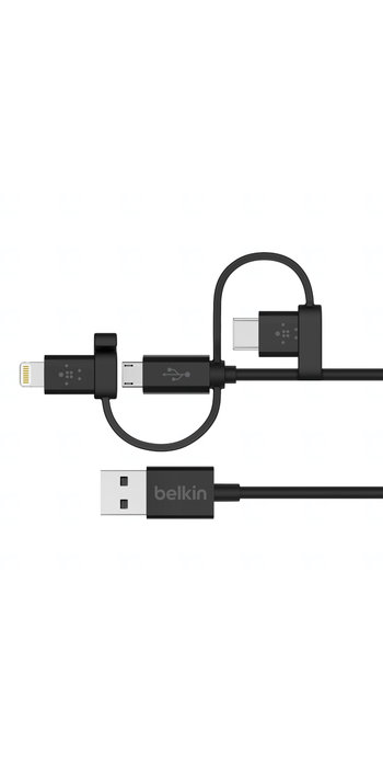 BELKIN univerzální USB kabel - MicroUSB, Lightning, USB C, 1.2m, černý