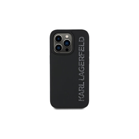 Karl Lagerfeld 3D Rubber Glitter Logo Zadní Kryt pro iPhone 13 Pro Černá