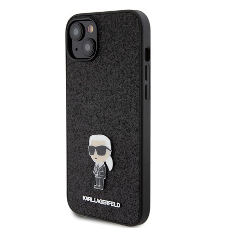 Karl Lagerfeld Fixed Glitter Metal Ikonik Zadní Kryt pro iPhone 15 Plus Černý