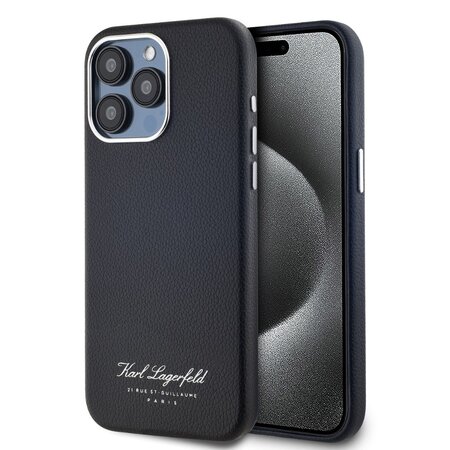 Karl Lagerfeld Grained PU Hotel RSG Zadní Kryt pro iPhone 15 Pro Black