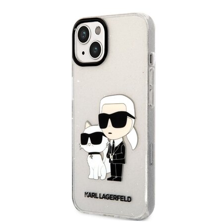 Karl Lagerfeld IML Glitter Karl and Choupette NFT Zadní Kryt pro iPhone 13 Transparent